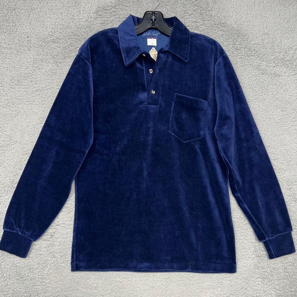 NOS Lord & Taylor The Man's Shop Shirt Sz M Blue Velour Long Sleeve Polo Grandpa